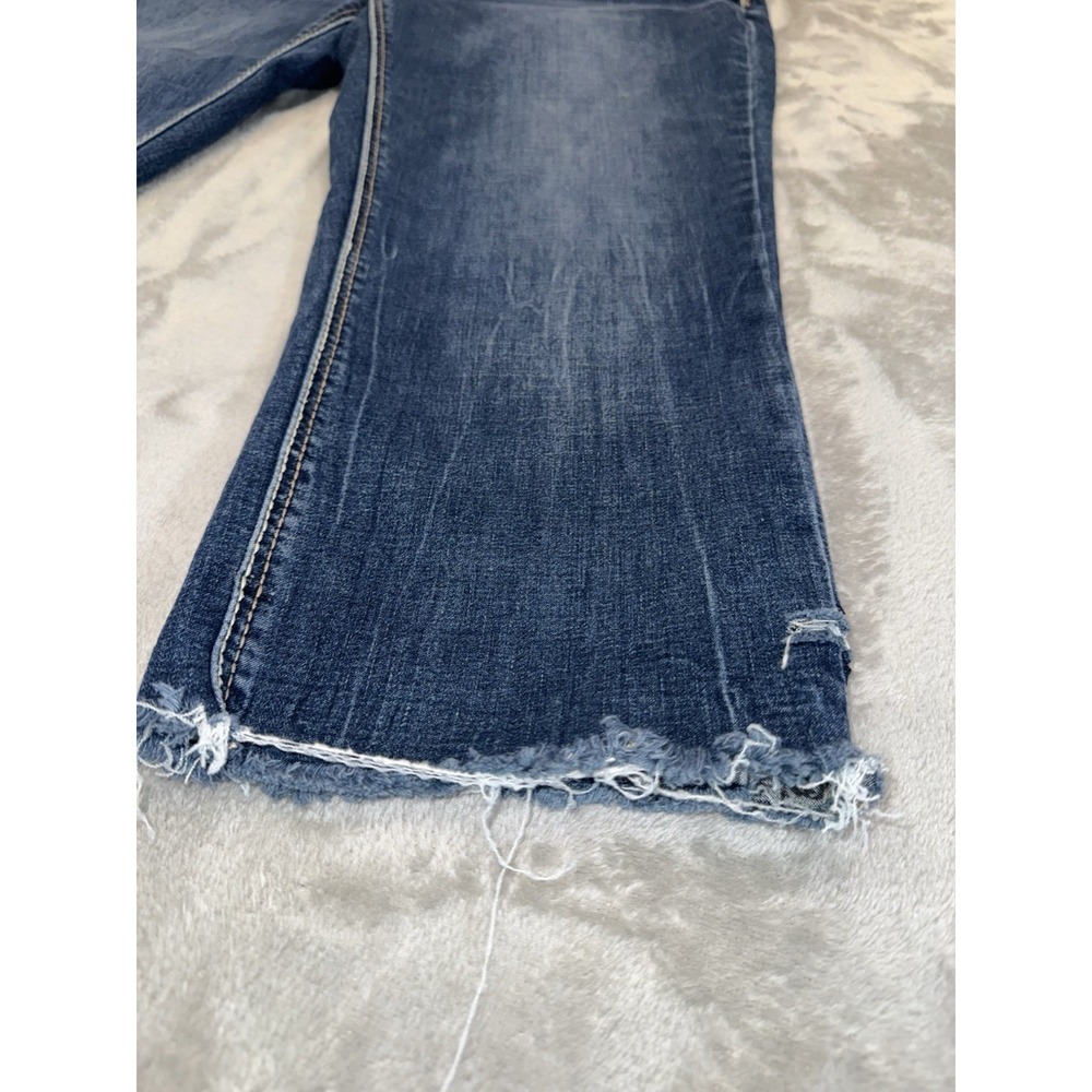 Rhythm‎ In Blues Cutoff Capri Jeans Sz 10 Mid Rise Stretch Med Wash Thick Stitch - Picture 4 of 16